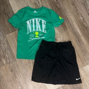 NEW Nike Green Tee and Black Athletic Shorts